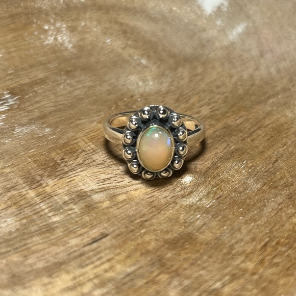 Natural Ethiopian Opal Flower 925 Sterling Silver Ring - Picture 1 of 16